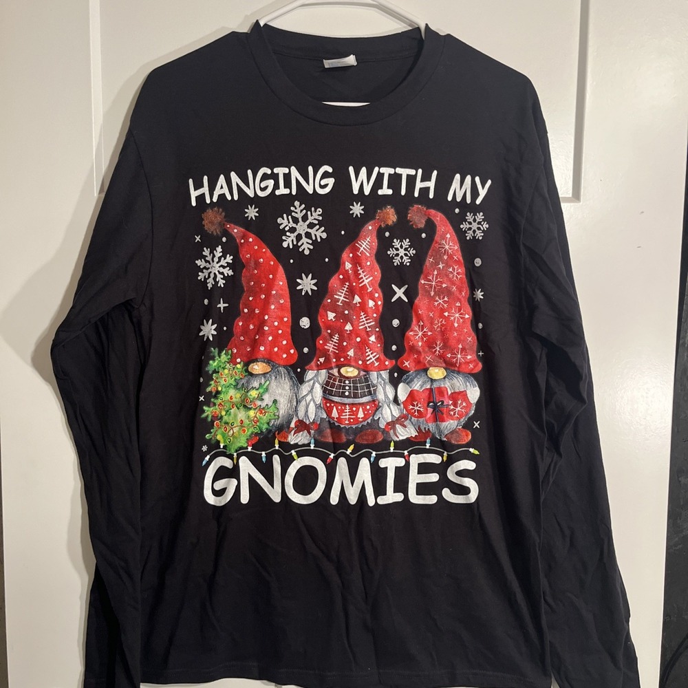 Hanging With My Gnomies Men’s Christmas Longsleeve Tshirt Black Medium Port & Co